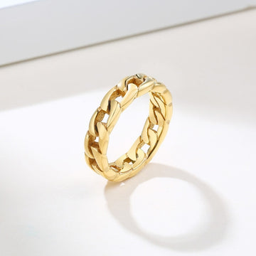 6mm Thick Chunky Chain Ring Cuban Curb Link Gold Filled Stainless Steel Stylish Ring for Women Girls daiiibabyyy